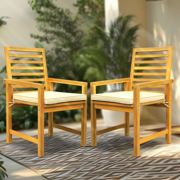 Tranquillo Solara Acacia Wood Outdoor Chair Set of 2 with Cushions – 500lbs Capacity, Weather-Resistant Patio Chairs for Garden, Deck, or Porch