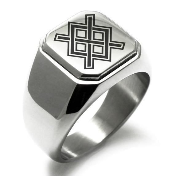 Stainless Steel Gungnir Rune Viking Norse Engraved Square Flat Top Biker Style Polished Signet Ring