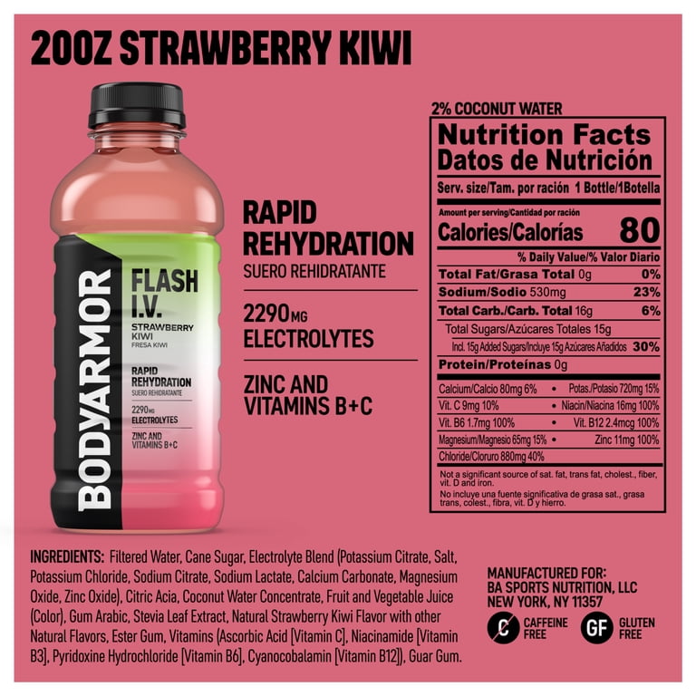 Bodyarmor Flash I.V. Strawberry Kiwi Sports Drink, 20 fl oz, 4 Pack photo 6