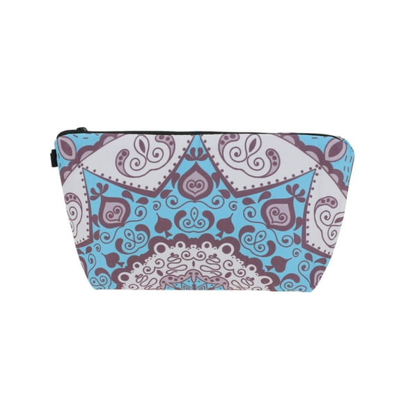 Unique Bargains 1 Pc Flower Printed Makeup Bag for Vacation Business Travel Blue Polyester
