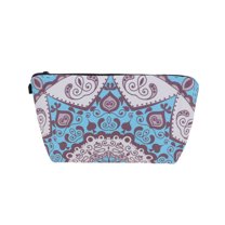 Unique Bargains 1 Pc Flower Printed Makeup Bag for Vacation Business Travel Blue Polyester