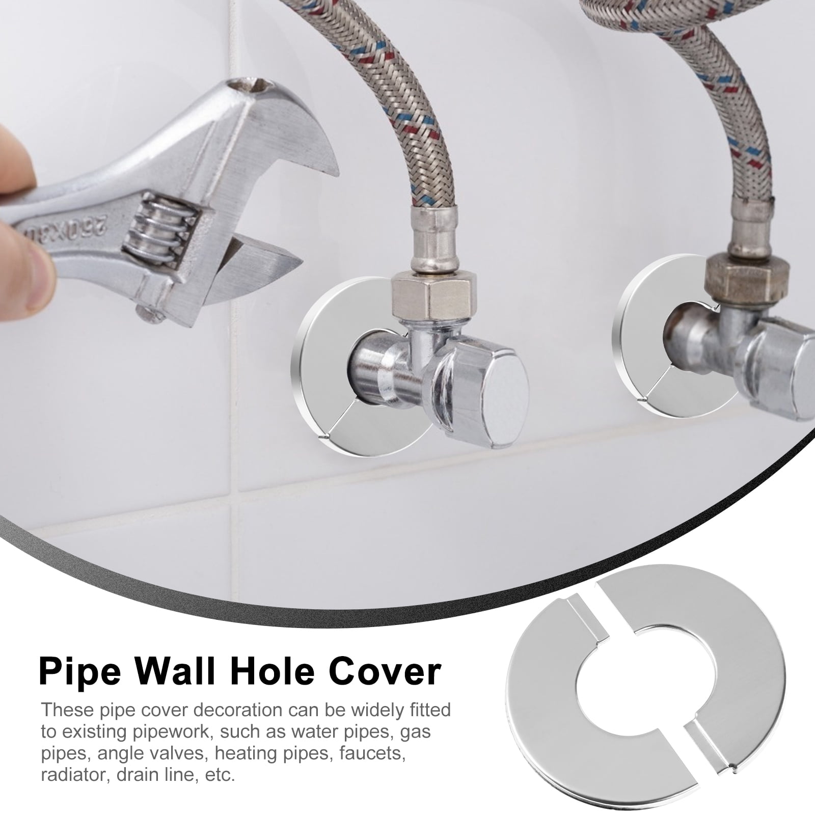 WASHWEPE Stainless Steel Hole Cover Silver For Drain Line Wall Hole 5Pcs 2.6X2.6X0.2In