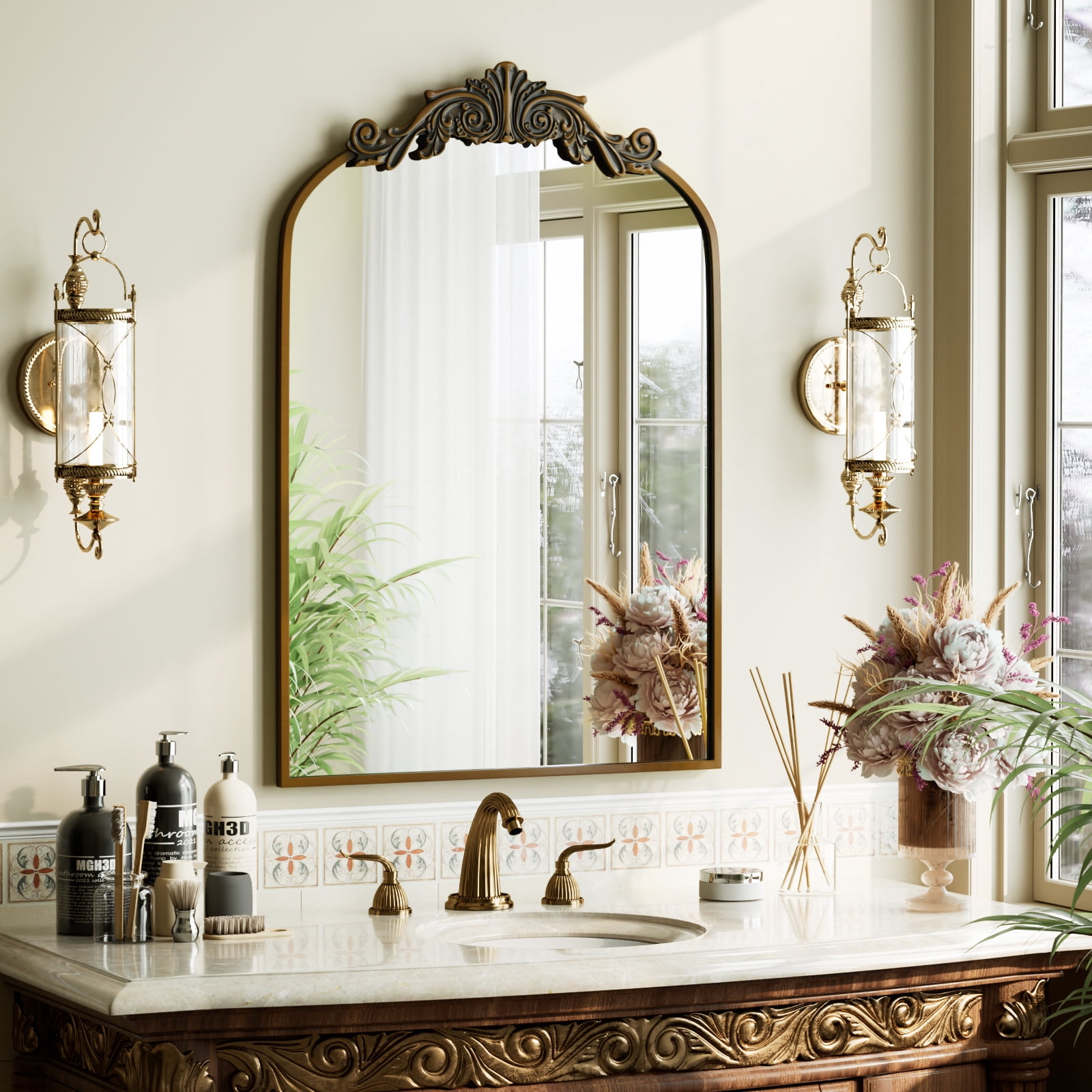 SHATTERVIEW 24"x36" Arched Wall Mirror Vintage Bathroom Mirror, Antique Bronze