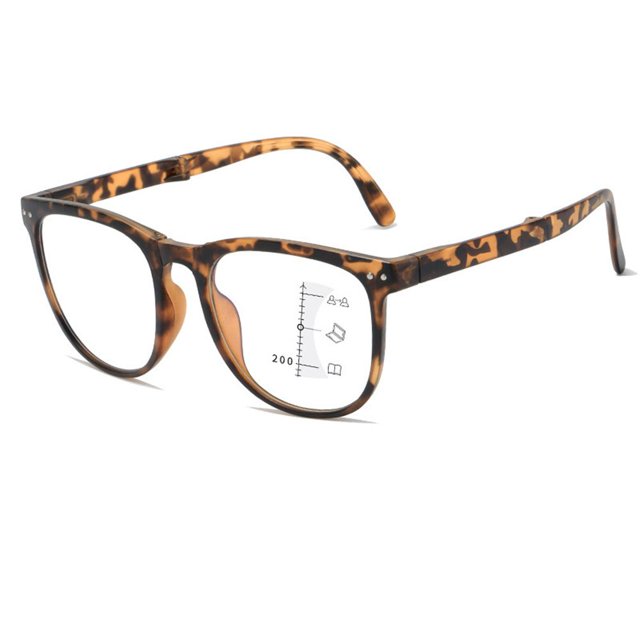 Folding Multifocal Progressive Reading Glasses Anti-Blue Light Lens Optical Glasses Men Women Computer Hyperopia Eyewear Leopard +400