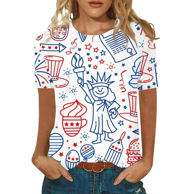 Lenago Débardeurs d'Été Grande Taille pour Femmes Mode Imprimée Décontractée T-Shirt Col Rond Tenues du 4 Juillet pour Femmes