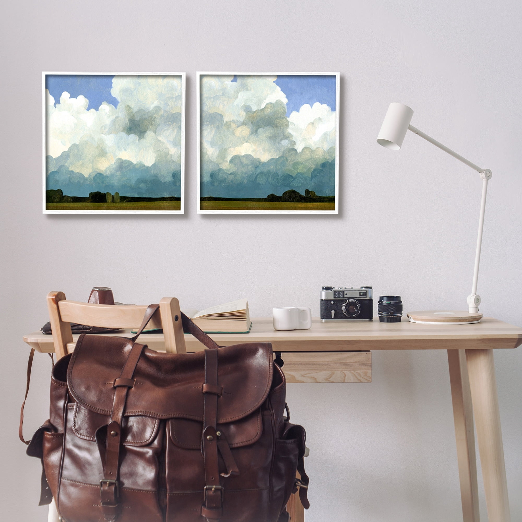 Stupell Industries Fluffy Clouds Countryside Sky Nature Landscape Painting Painting White Framed Art Print Wall Art, Set of 2, Design by Emma Caroline