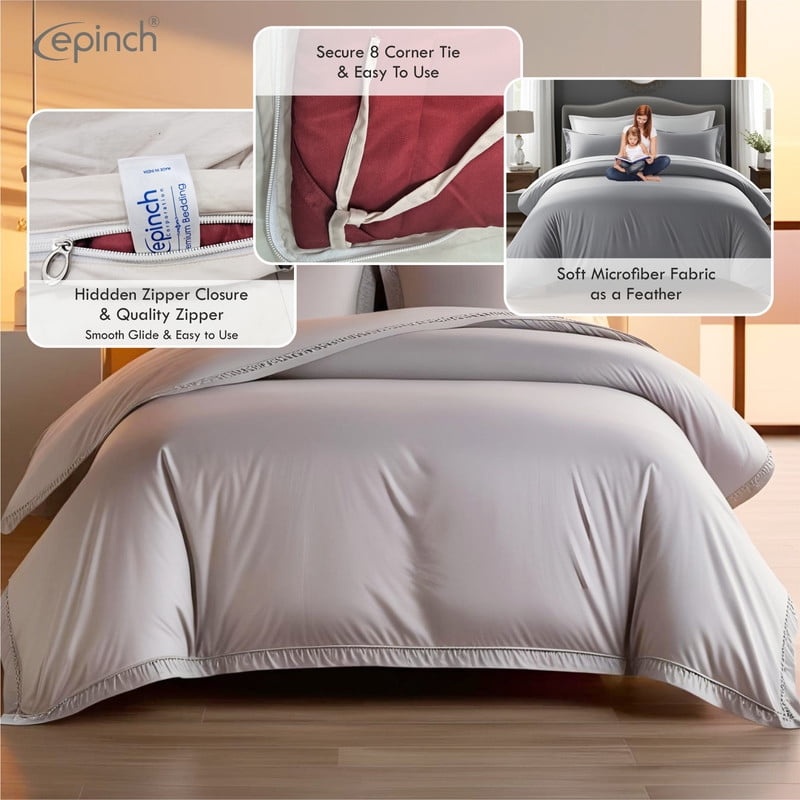 3 Sided Zipper Duvet Cover Set Easy to Use Home & Hotel Soft Microfiber 3 PCS 1-Duvet Cover & 2- Pillow Sham No Comfoter Twin_68 X 90 Inch