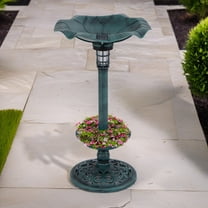 Pefilos 30" Outdoor Pedestal Garden Bird Bath with Solar Light, Bird Feeder and Flower Planter, Standing Lotus Leaf Bowl Birdbath, Green