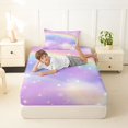 thumbnail image 3 of Manfei Dreamy Rainbow Twin Fitted Sheet, Glitter Galaxy Stars Bedding, Pastel, 2 Pieces, 1 Fitted Sheet and 1 Pillowcase, 3 of 6