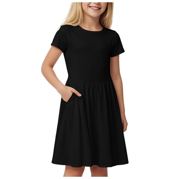 Ketyyh-chn99 Tween Girls Summer Dresses Spaghetti Strap Princess Dresses Girls' Summer Comfortable Breathable Loose Solid Color Dress Suitable For Ages 4 To 14 Size for 13-14 Years,Black