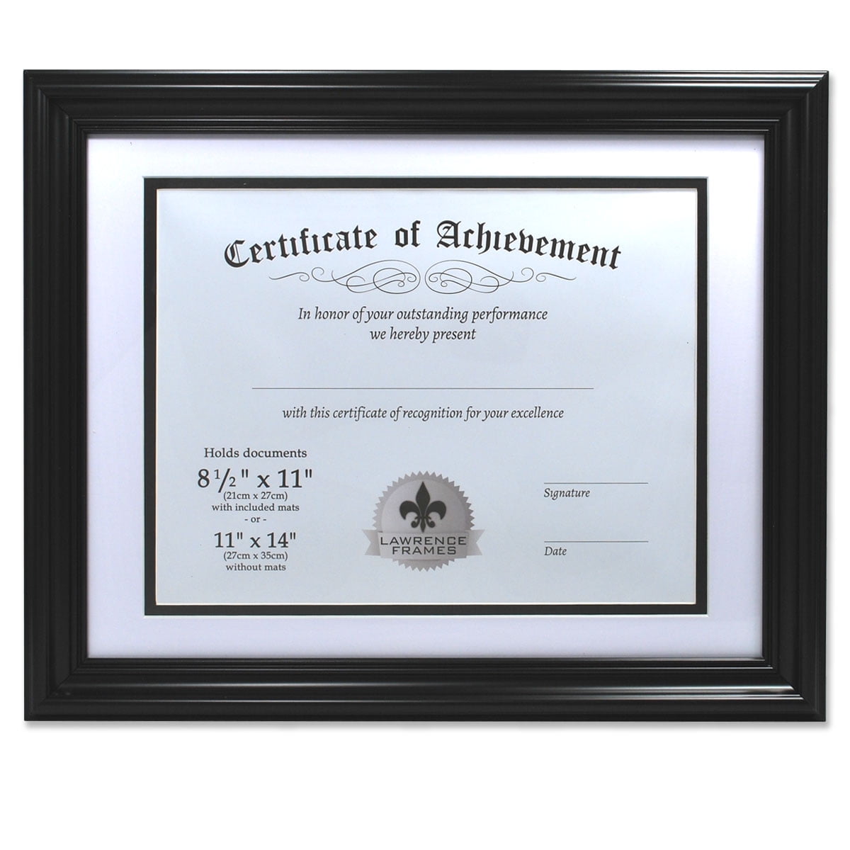 11x14 Document Frame with Double Mat Black/Gold 