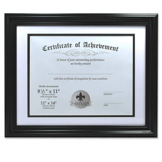 Dual Use Black 11x14 Certificate Picture Frame with Double Bevel Cut