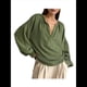 thumbnail image 2 of Blusa de con Lazo Frontal para Mujer, Blusa con Mangas Farol, Estilo Babydoll Y2K, Túnica Holgada con Cuello en V. Verde S, 2 of 10