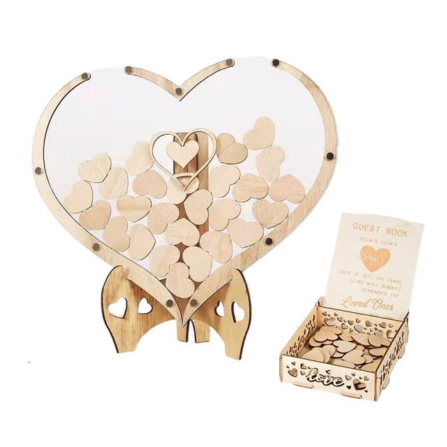 Libro de Invitados de Boda Injueey Drop Box Decoración Rústica Corazón Transparente