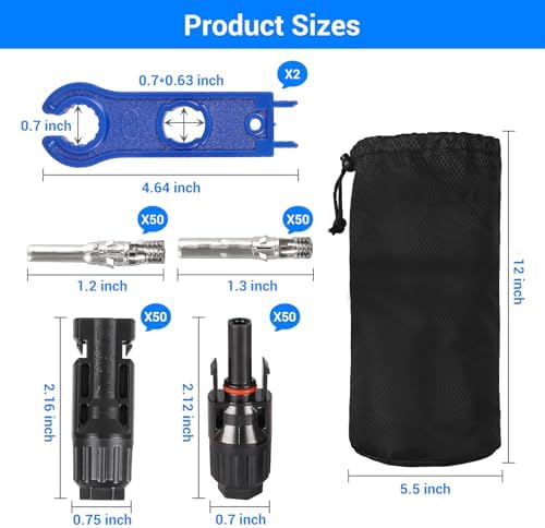 50 Pairs Solar Panel Connector Kit IP68 Waterproof Solar Connectors MC4 Connectors 1000V 30A Solar Cable Connectors with A Durable Nylon Bag$$Garden & Patio