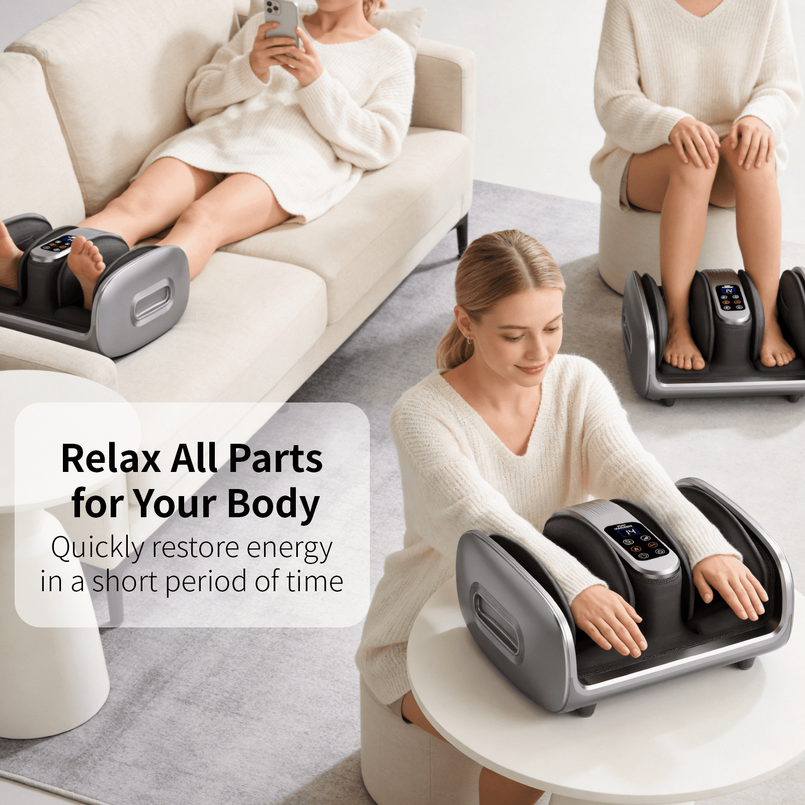Foot Massager with Heat, Shiatsu Foot Massager Machine with Compression, Deep Kneading Calf for Feet and Ankle, Men, Women, Home and Office