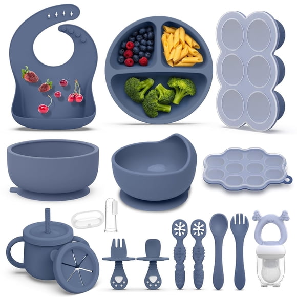 Set de alimentación para bebé Hepotk de 16 piezas de silicona sin BPA, 6+ meses