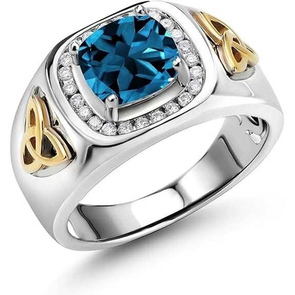 Divine_creation 2.00 Ct Cushion Cut London Blue Topaz Engagement Wedding Mens Ring 14K White Gold Plated 925 Sterling Silver -6