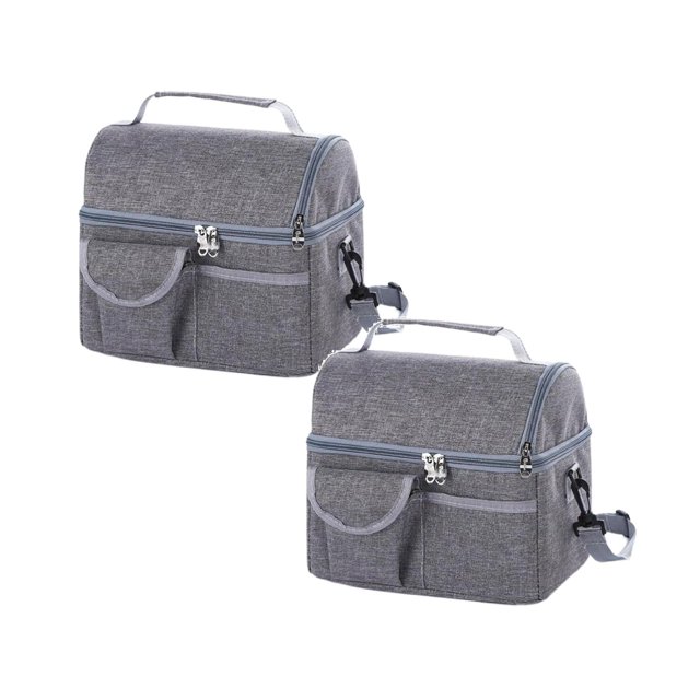 Oleegame 2PC Bathtub Drain Stopper Great Quality Multi Color Custom Size Handle 420D Polyester Nylon Double Compartment Cooler Bag For Lunch Gray
