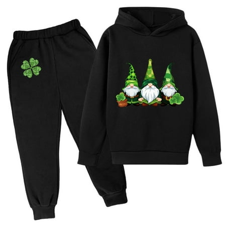 

OAUP 2PCS Toddler Outfit Sets Kids Hoodie Sweatshirt Sweatpants Irish Festival Pullover Hoodie Set Tracksuit Outfits Fall Thermal Casual Trendy Outfit 2-12Y