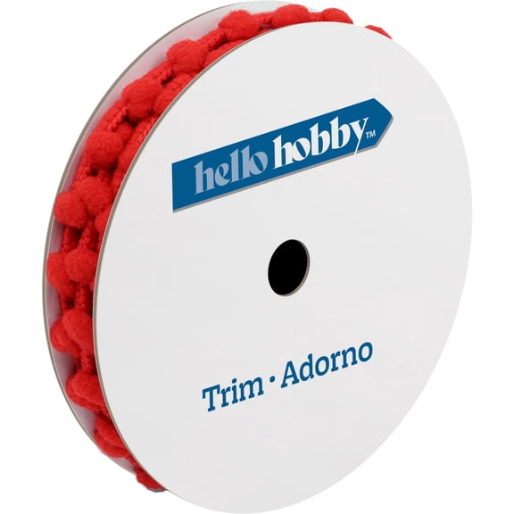 Hello Hobby Red Baby Pompom Sewing Trim, 3/8 in x 3 yd