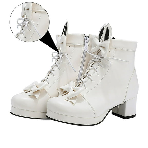 OUNONA Boots for Women Mid Heel Ankle Boots Short Boots 8.5 White