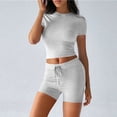 thumbnail image 2 of Hurxie Women's 2 Piece Outfits Lounge Sets Slim Fitted Short Sleeve Crop Tops Fold Over Shorts Casual Comfy Trasuits Gray,2XL, 2 of 6