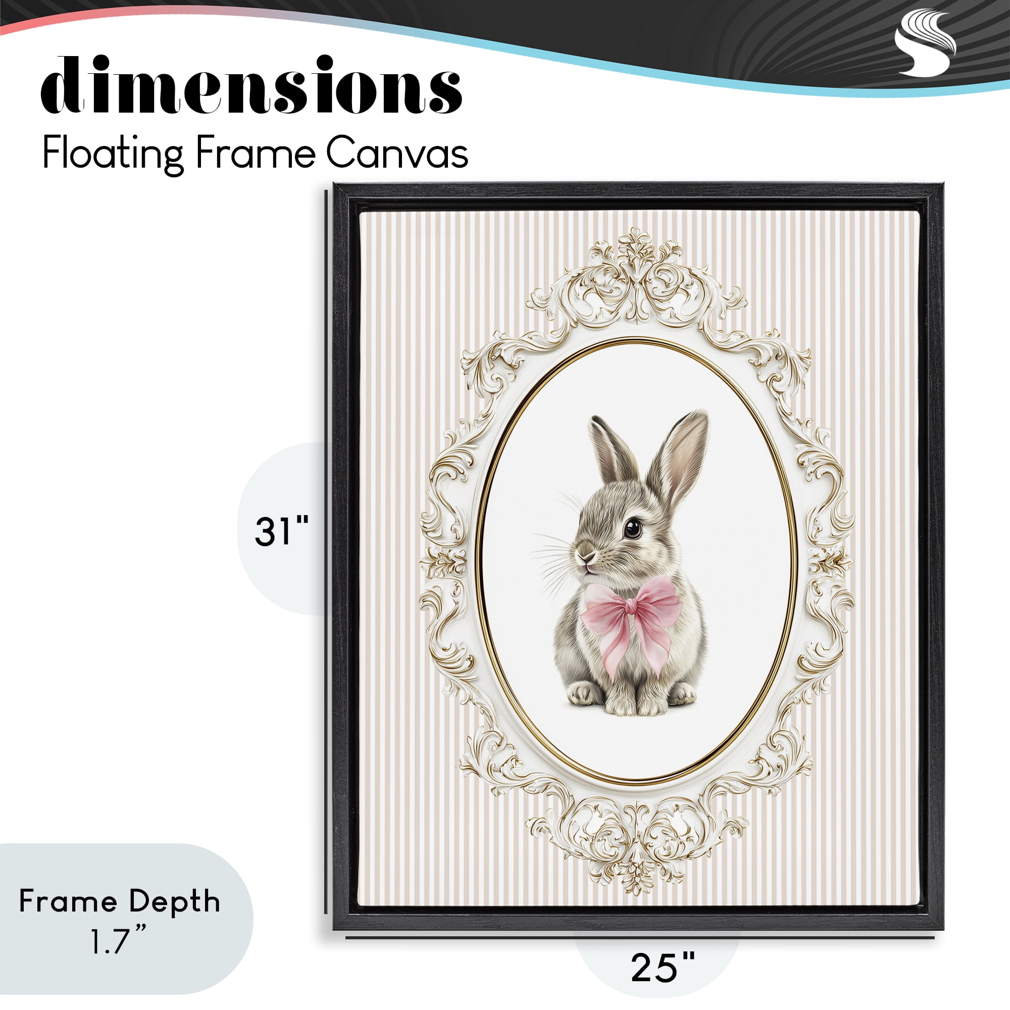 Stupell Industries Ornate Border Bunny Black Framed Floater Canvas Wall Art, design by Christine Simpson Art