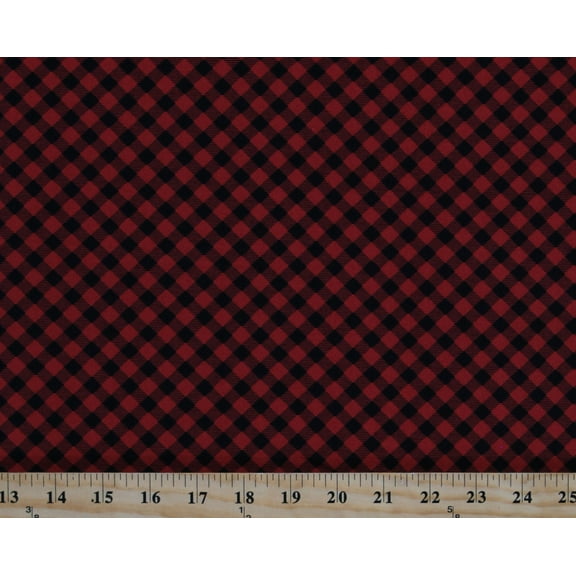 Cotton Red And Black Gingham Checkered Patterned Snow Place Like Home Cotton Fabric Print by the Yard (5171-98)