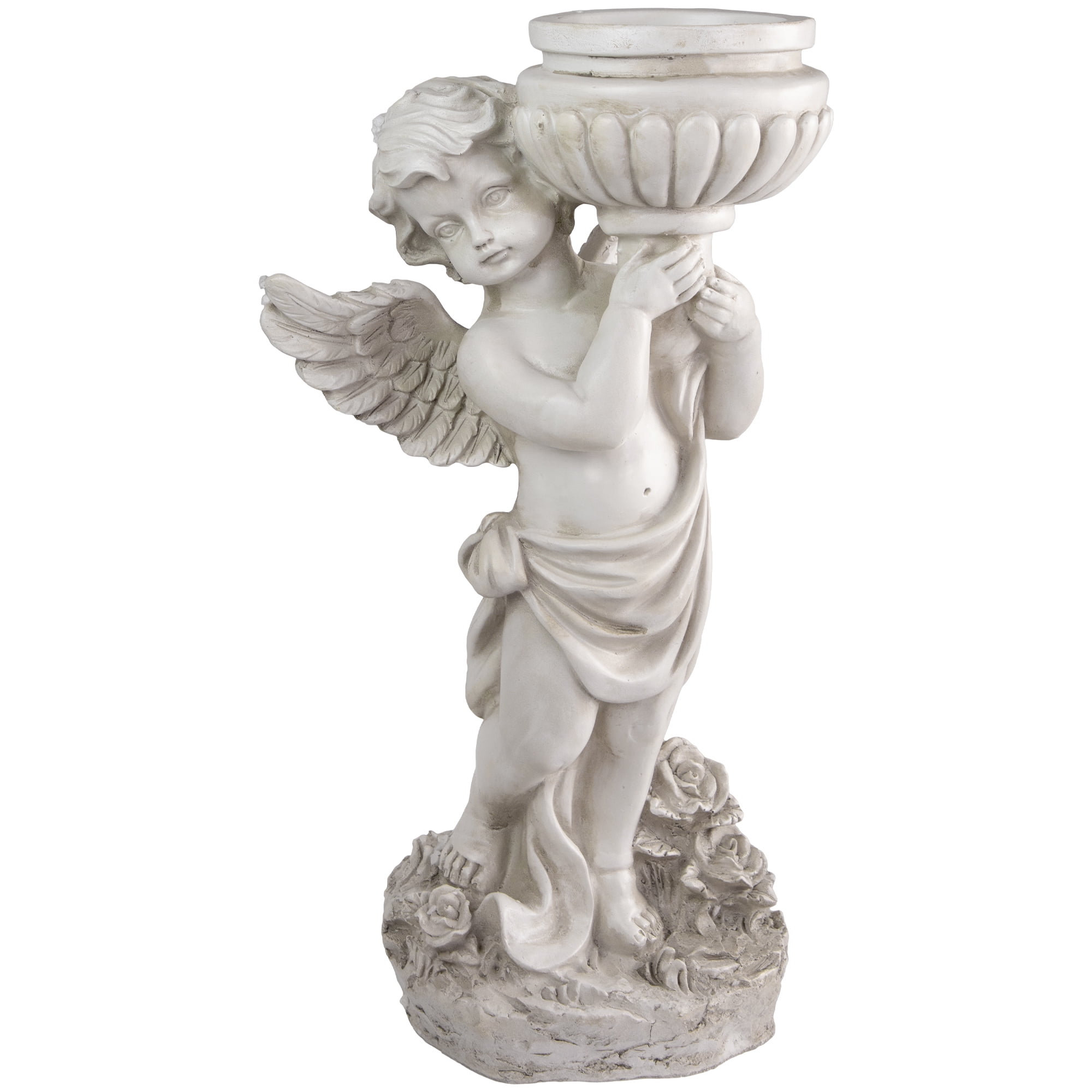 Set of 2 Stately  Angels Sculpture religious candle holder life light & love 