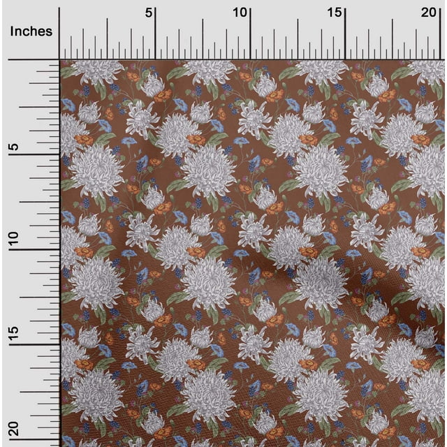 oneOone Cotton Poplin Brown Fabric Leaves & Flower Sewing Craft Projects Fabric Prints By Yard 42 Inch Wide