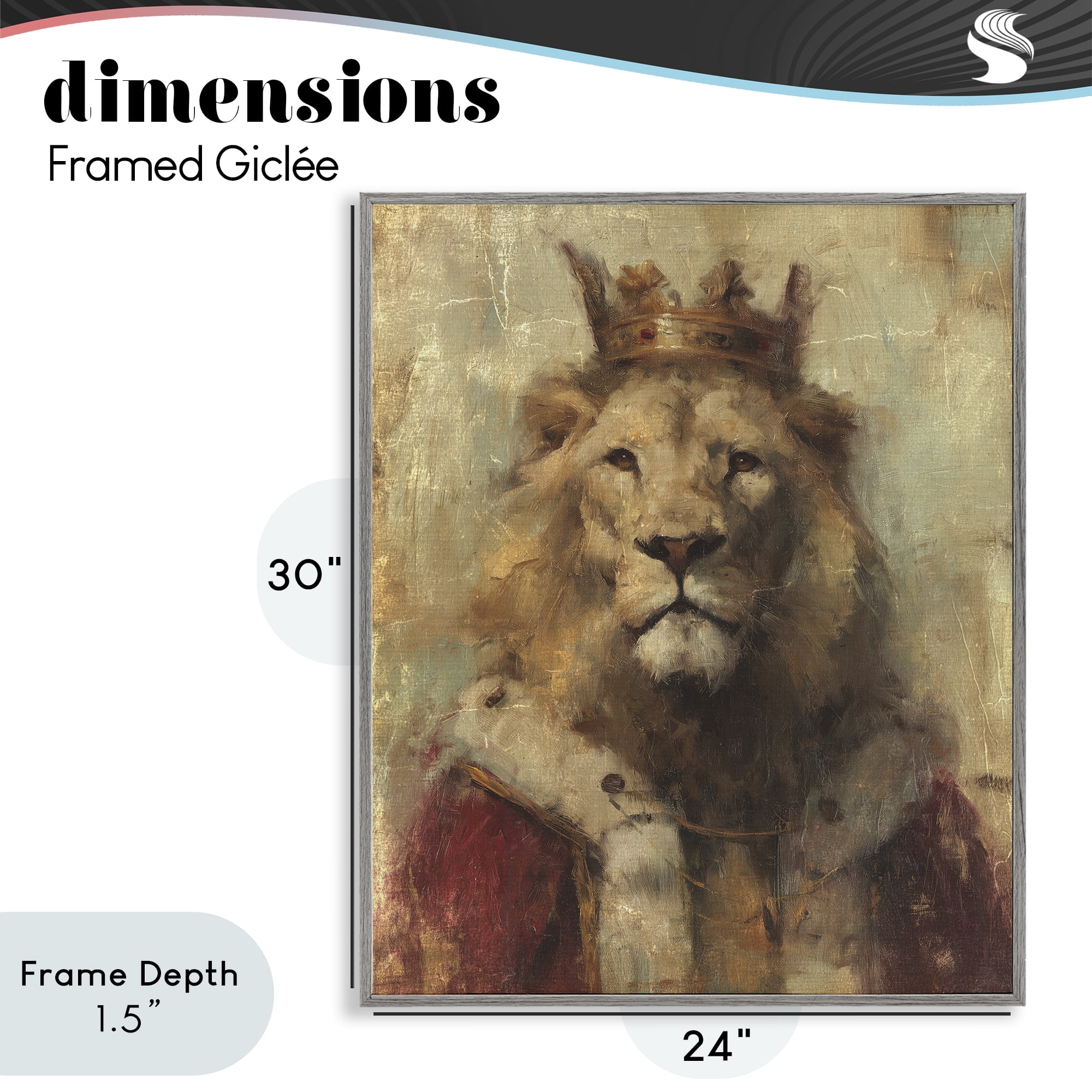 Stupell Industries Regal Lion Sovereign Gray Framed Giclee Art, design by Svetlana Aleynikova