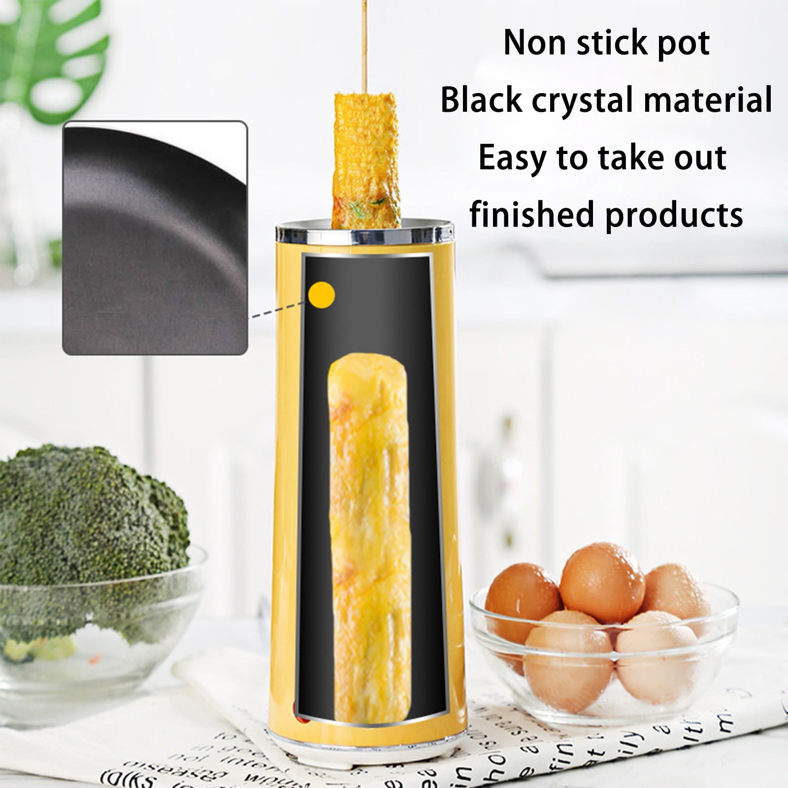 Gnmfd Eggs Roll Machine Breakfast Cooker, Hot Dog Omelet Maker, Non-Stick Household Egg Roll Warmer with Cleaning Brush Oil Brush Skewers for Quick Easy Breakfast Cooking