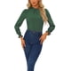 thumbnail image 1 of Blusa impresa de manga larga con cuello simulado y fruncido para mujer INSPIRE CHIC en verde oscuro, talla S, 1 of 6
