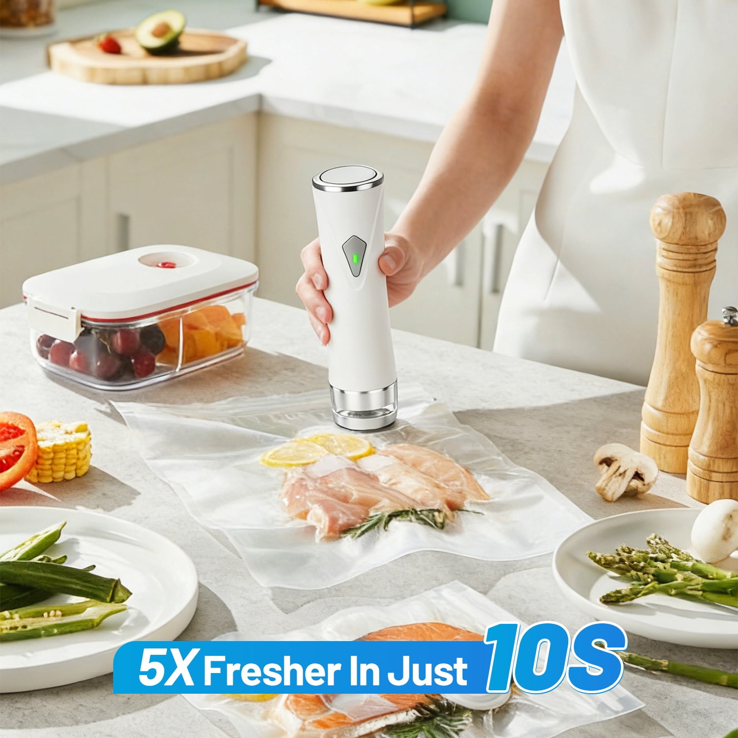 Vacuum Sealer for Food,Compact Handheld Vacuum Sealer Machine with 30 Reusable Bags,Powerful Portable Food Seal Meal Saver for Kitchen Travel
