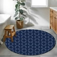 thumbnail image 4 of 3ft Round Rug, Navy Blue Non-Skid Rubber Backing Large Area Rugs - Living Room Bedroom Home Office, Geometric Leaf Diamond Plaid Abstract Check Indoor Floor Mat Carpets Washable Rug, 4 of 9