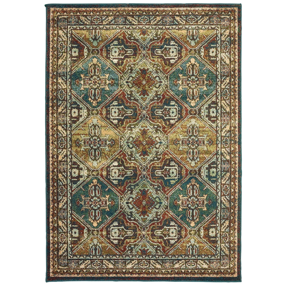 Moretti Hearth Area Rug 8527A Teal Diagonal Cubes 6' 7" x 9' 6