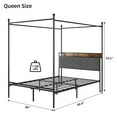 thumbnail image 3 of Metal Bed Frame with Charging Station, Canopy Platform Bed Frame with Upholstered Headboard and 4" Storage Shelf, Queen Size, 3 of 6