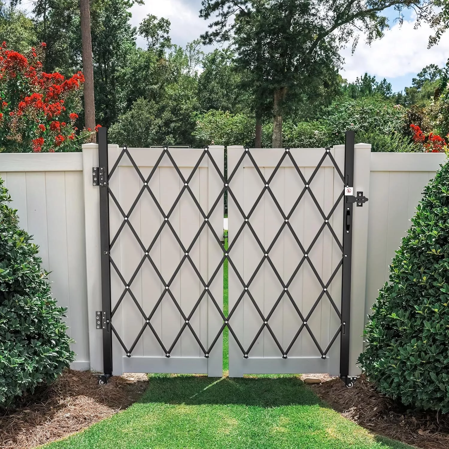Uforic 50" H X 75"W Single Folding Garden  Security Gate Scissor Gate With Padlock 360° Rolling