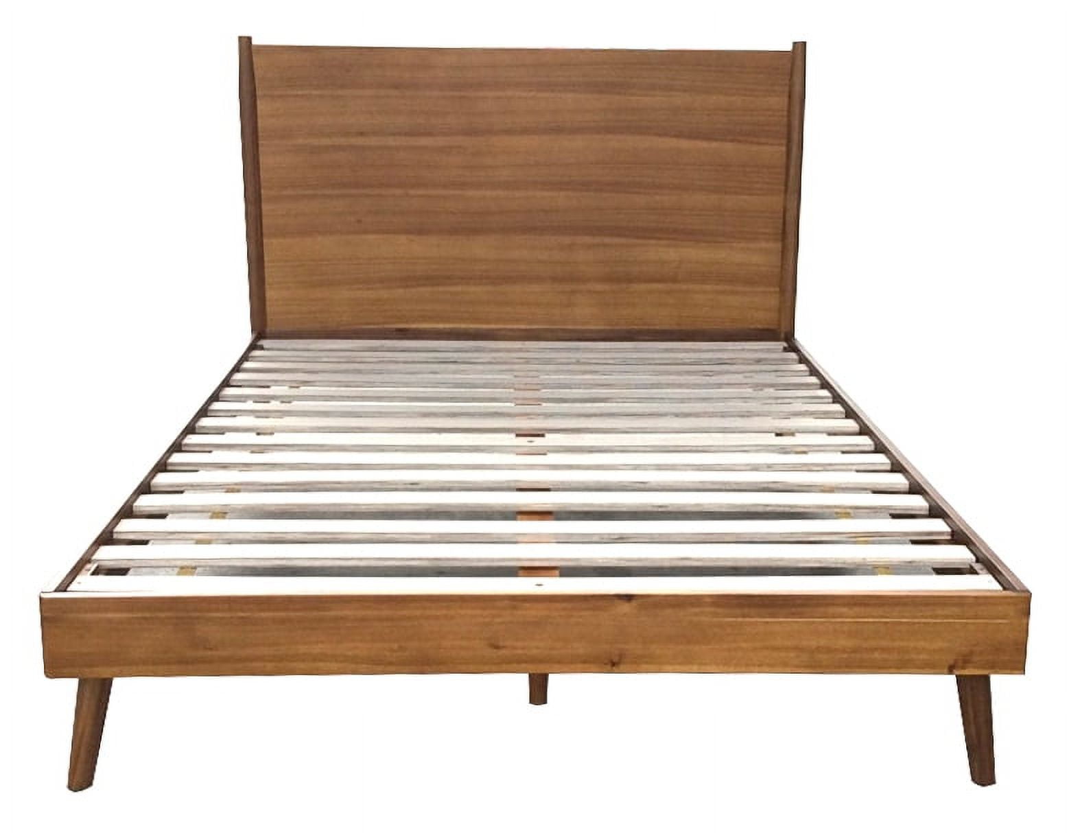 Mintazer Queen Platform Bed Frame, Mid-Century Bed with Panel Headboard & Splayed Legs, No Box Spring Required, Brown