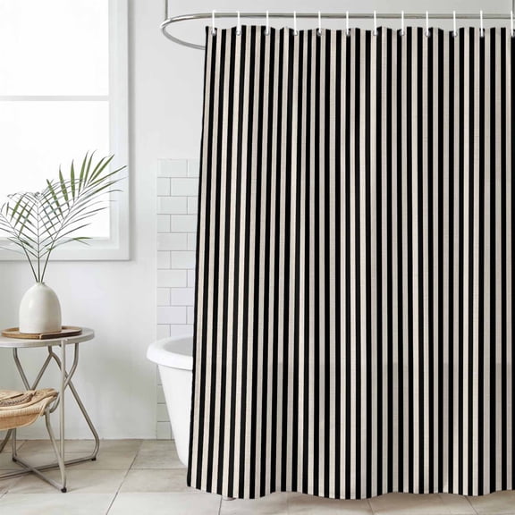Black Striped Waterproof Shower Curtain, Large 72"x84" Washable Polyester Fabric Shower Curtains for Bathroom, Modern Simple Farmhouse Beige Vintage Decorative Bathtub Curtain Sets with Hooks