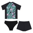 thumbnail image 3 of Alvivi Girls Rash Guard Swimsuit 3-Piece Bathing Suit Swimwear Shirt Shorts Bikini Bottoms Set Black 12, 3 of 5