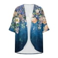thumbnail image 5 of lcziwo Plus Size Womens Clothing Spring Summer Kimono 2025 Floral Print Puff Sleeve Cardigans Loose Cover Up Chiffon Cardigan Casual Blouse Tops Blue XXXXXL Lightning Sales, 5 of 6