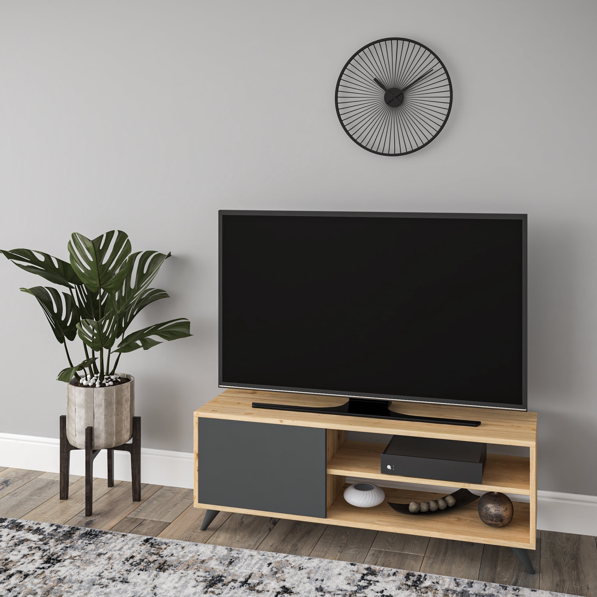 Ada Home Décor 2 Tier Venga TV Stand with Doors for TVs up to 53", Oak