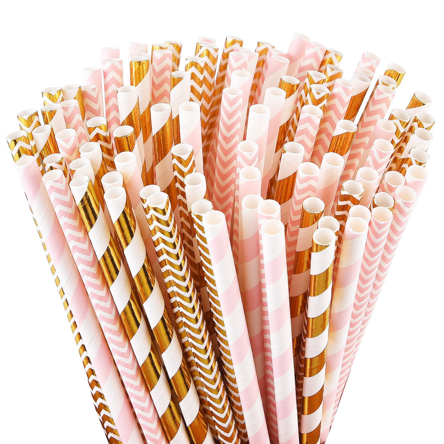 Bridal/Baby Shower and Christmas Decorations Supplies Smoothies Birthday Pack of 100 Party Straws for Juice Wedding ALINK Biodegradable Light Blue White Paper Straws Cocktail 
