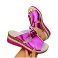 thumbnail image 4 of Wensltd Women Wide Width Sandals Wedge Solid Color Summer Sandals Comfortable Wedge Heel Casual Outdoor Walking Shoes, 4 of 9
