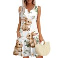 thumbnail image 2 of Minjewel Women's Casual Easter Dress, Loose Fit V-Neck Sleeveless Floral Print Sundress with Pockets, Summer Church Dress, Spring Event, Outdoor Party Wear,White L, 2 of 6