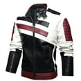 thumbnail image 2 of Odeerbi Faux Leather Outwear Jackets for Men Casual Trendy Motorcycle Leather Winter Racing Suit Top Zipper Stand-up Collar Jacket Coats Red, 2 of 9