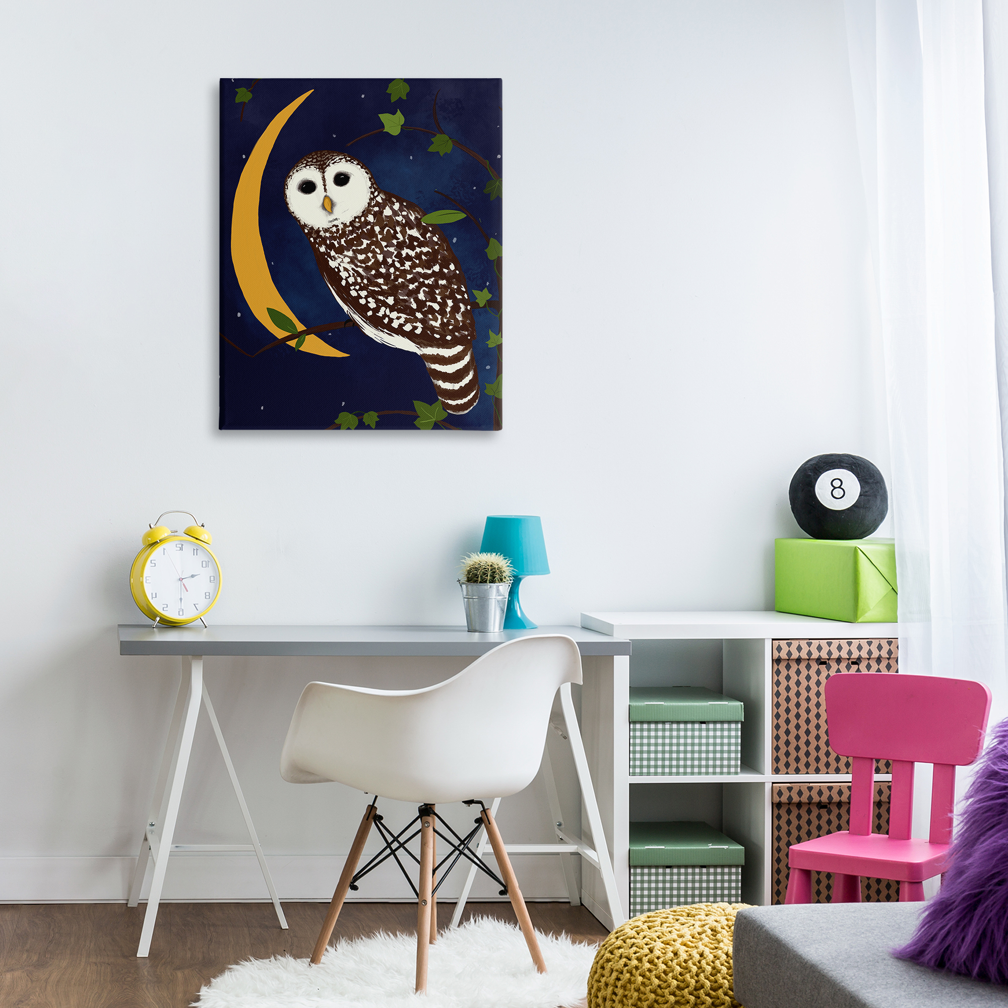 Stupell Industries Owl & Moon Forest Animals Painting Wrapped Canvas Art Print Wall Art, 30 x 40