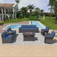 thumbnail image 3 of ALAULM Patio Conversation Set, 10-Piece Outdoor Furniture with Weave Rattan Frame, Navy Blue, 3 of 6